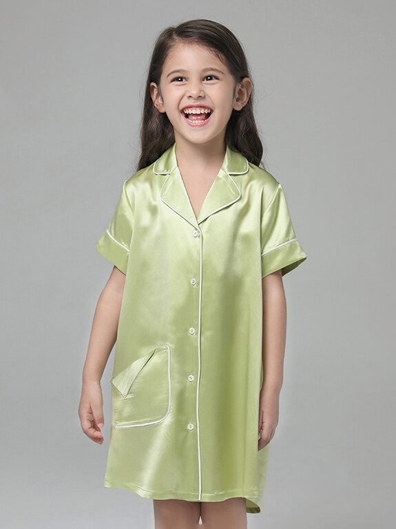 (image for) 19 Momme Cute Button Up Silk Sleep Shirts For Girls